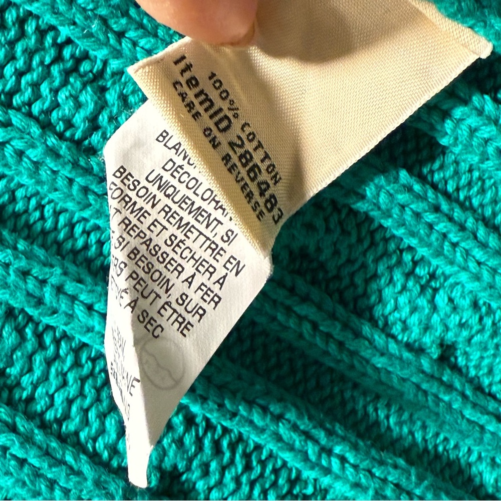 L.L. Bean Green Cableknit Cardigan Sweater Small 100% Cotton - Picture 4 of 6